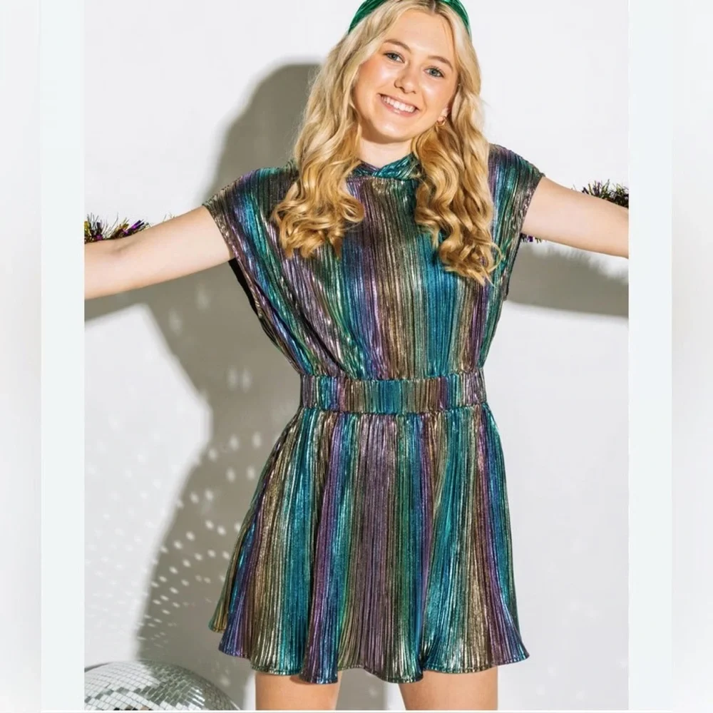 Queen Of Sparkles girls metallic multicolored rainbow hood kids dress large L - Picture 1 of 8